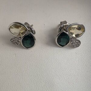 Elegant 18 K white gold,green tourmaline,peridot ,diamond ears